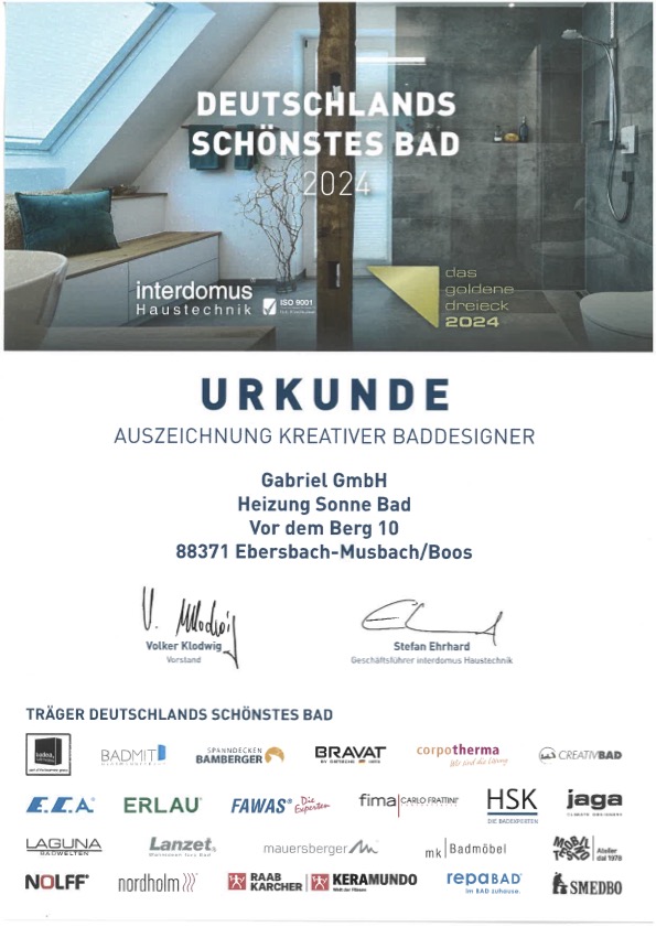 Gabriel Urkunde Baddesigner
